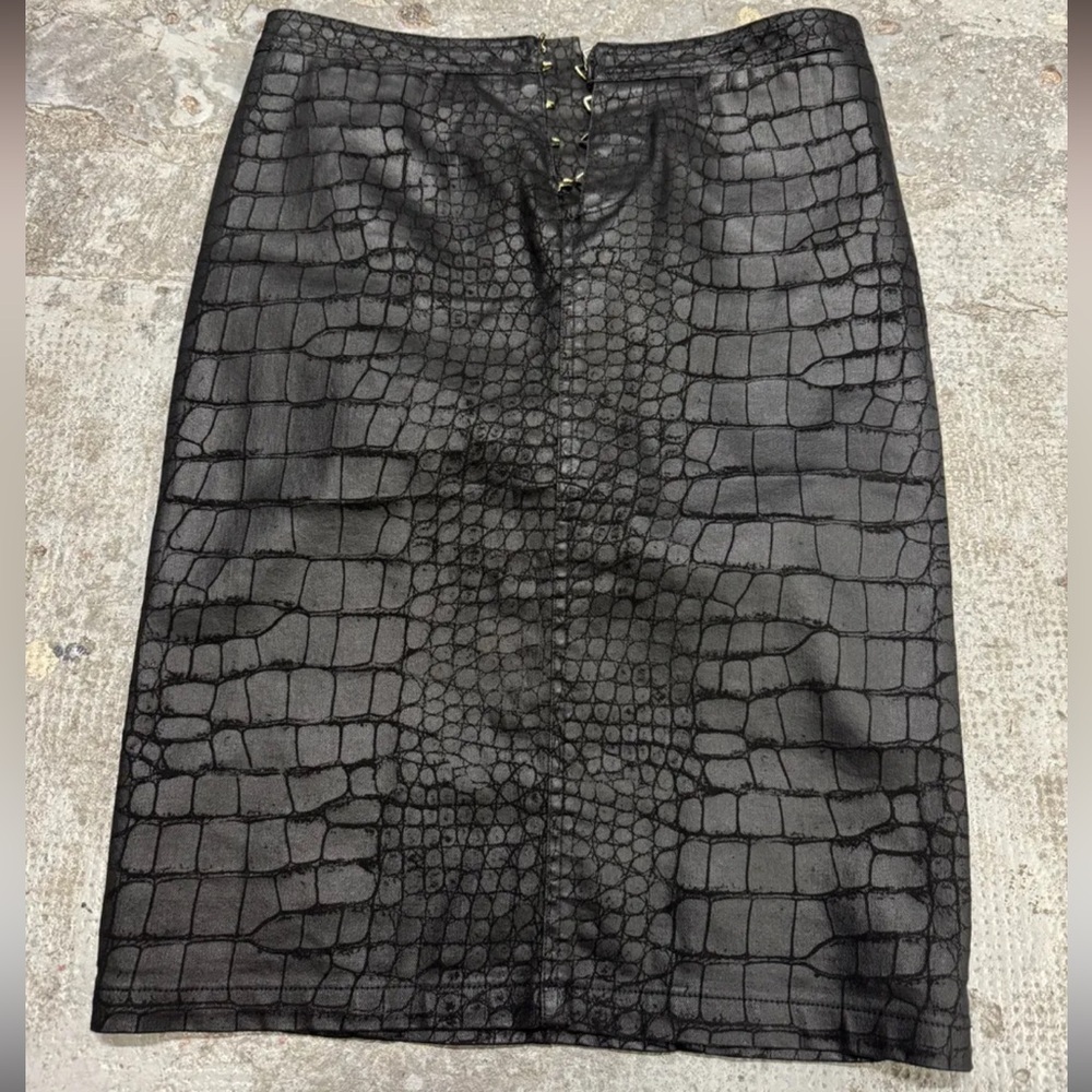 Roberto Cavalli Black Croc-Embossed denim Pencil Skirt